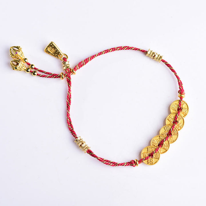 Buddha Stones Five-Emperor Coins Copper Balance Hand-Woven String Bracelet  - image 10