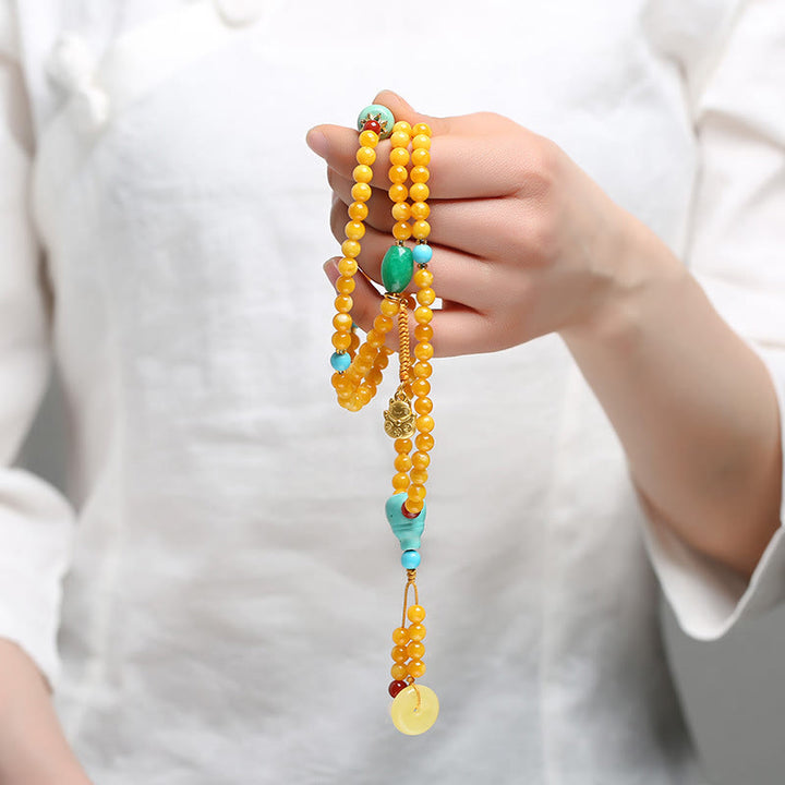 Buddha Stones 108 Beads Peace Buckle Lucky Cat Amber Auspicious Fortune Mala - image 7