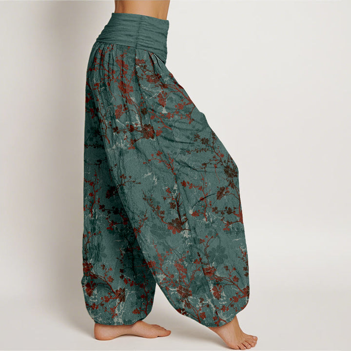 Buddha Stones Pure Cotton Blooming Flowers Branches Leaves Women's Elastic Waist Harem Pants - image 2