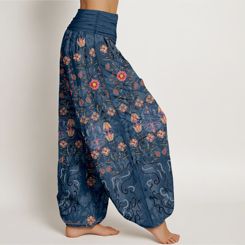Buddha Stones Pure Cotton Blooming Multicolored Floral Women's Elastic Waist Harem Pants - image 7