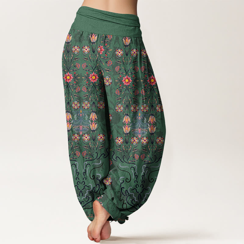 Buddha Stones Pure Cotton Blooming Multicolored Floral Women's Elastic Waist Harem Pants - image 1