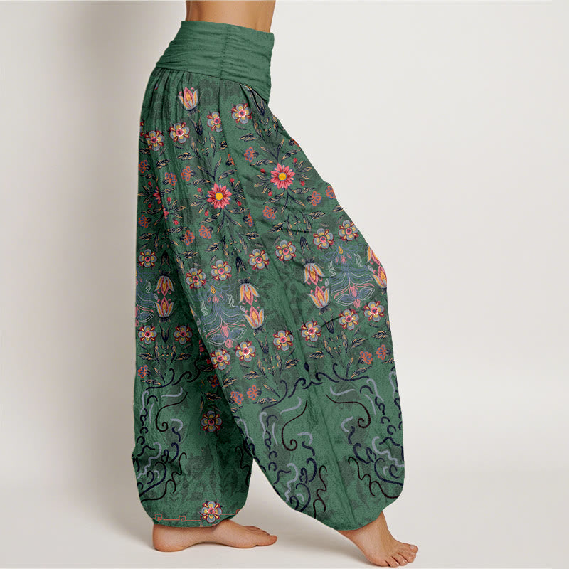 Buddha Stones Pure Cotton Blooming Multicolored Floral Women's Elastic Waist Harem Pants - image 2
