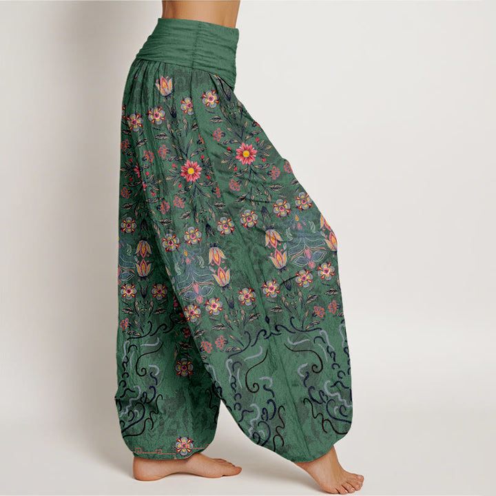 Buddha Stones Pure Cotton Blooming Multicolored Floral Women's Elastic Waist Harem Pants - image 2