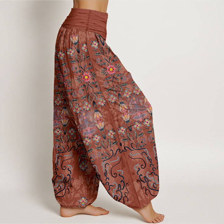 Buddha Stones Pure Cotton Blooming Multicolored Floral Women's Elastic Waist Harem Pants - image 10