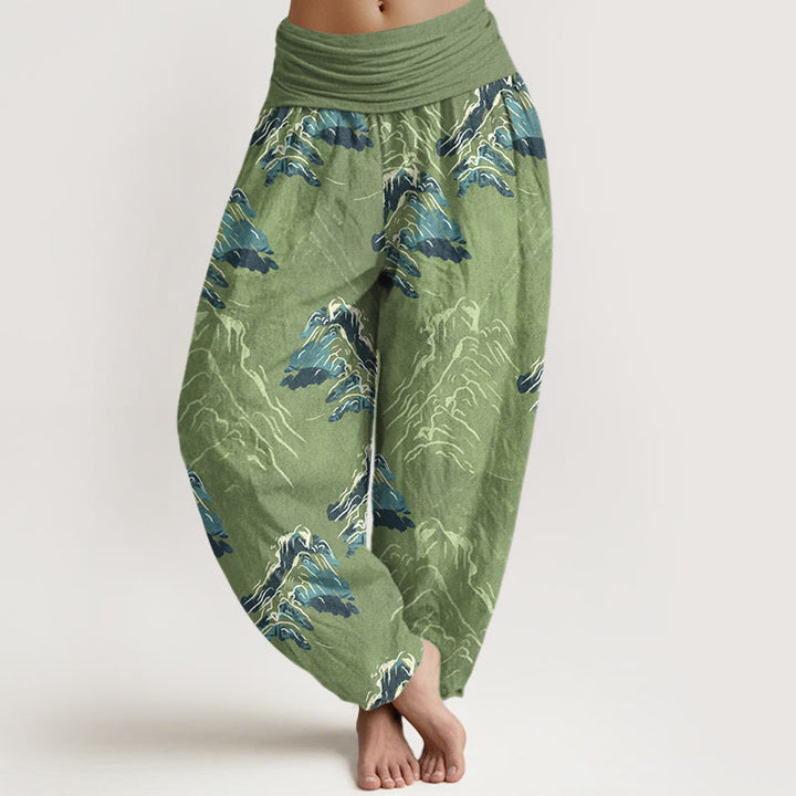 Buddha Stones Pure Cotton Vivid Emerald-green Mountains Women's Elastic Waist Harem Pants - LightGreen - US16，UK/AU20，EU48 (3XL) - image 5