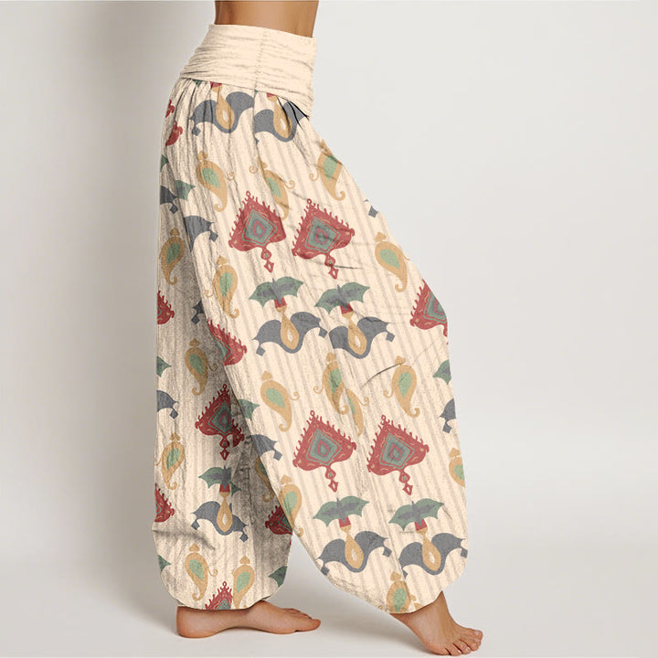 Buddha Stones Pure Cotton Triangle Flame Geometric Shapes Feather Women's Elastic Waist Harem Pants - image 10