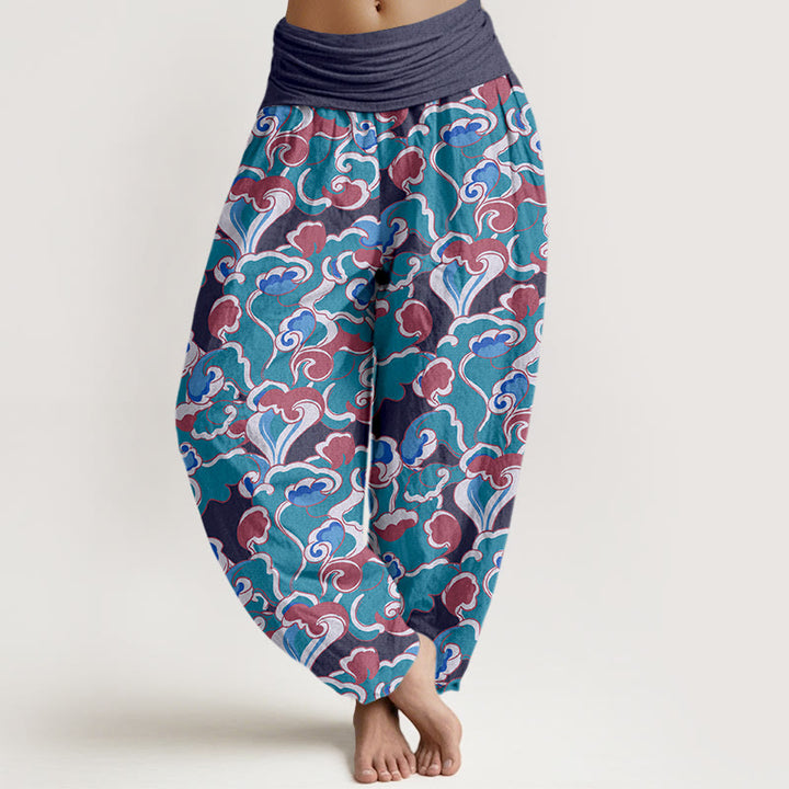 Buddha Stones Pure Cotton Small Clouds Gathered Women's Elastic Waist Harem Pants - Gray - US16，UK/AU20，EU48 (3XL) - image 8