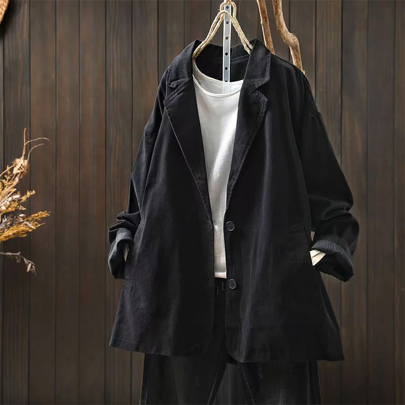 Buddha Stones Spring Fall Buttons Lapel Collar Long Sleeve Mid-length Cotton Women's Jacket With Pockets - Black - US4-8/10，UK/AU8-12/14，EU36-40/42 (F) - image 20