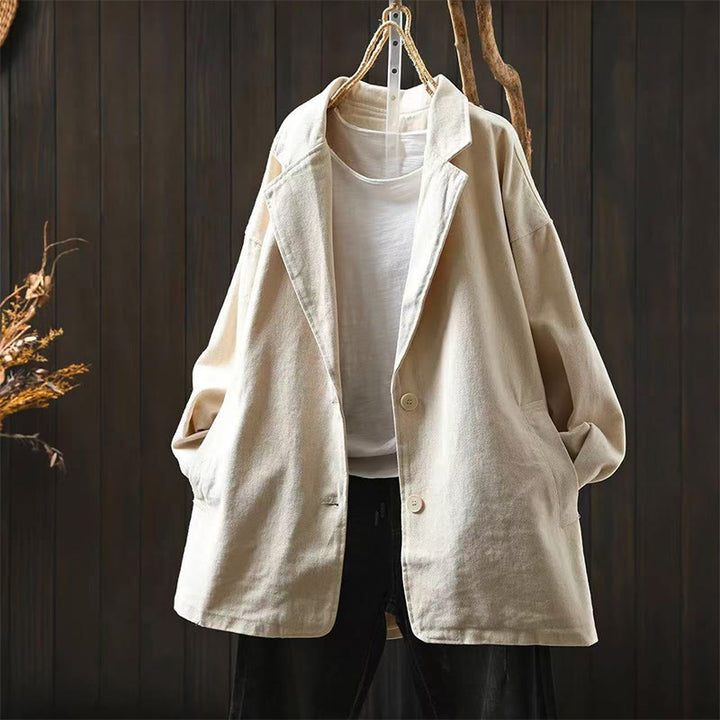 Buddha Stones Spring Fall Buttons Lapel Collar Long Sleeve Mid-length Cotton Women's Jacket With Pockets - Linen - US4-8/10，UK/AU8-12/14，EU36-40/42 (F) - image 14