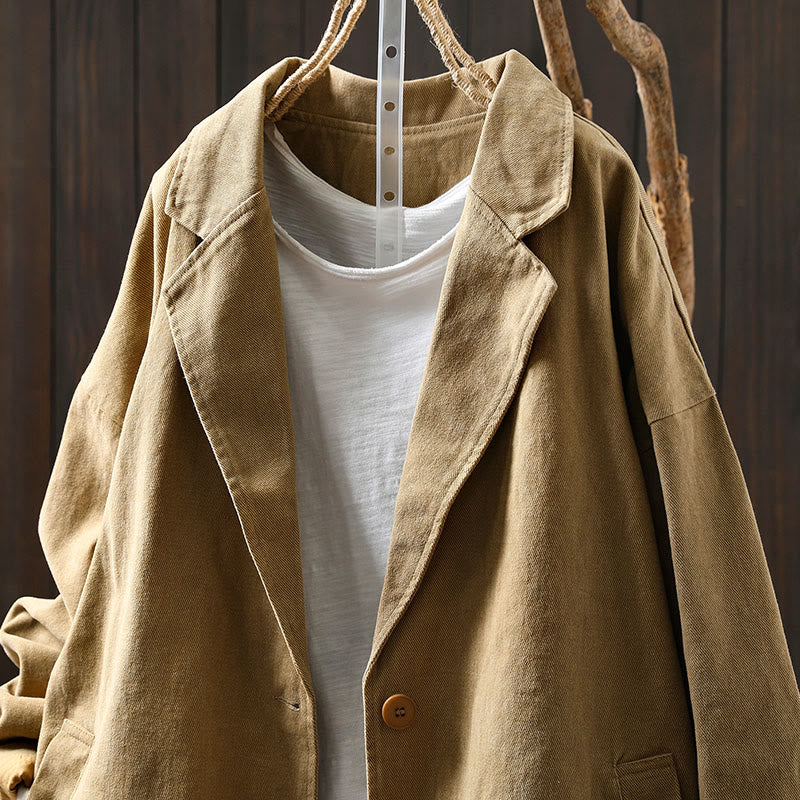 Buddha Stones Spring Fall Buttons Lapel Collar Long Sleeve Mid-length Women's Jacket With Pockets - image 3