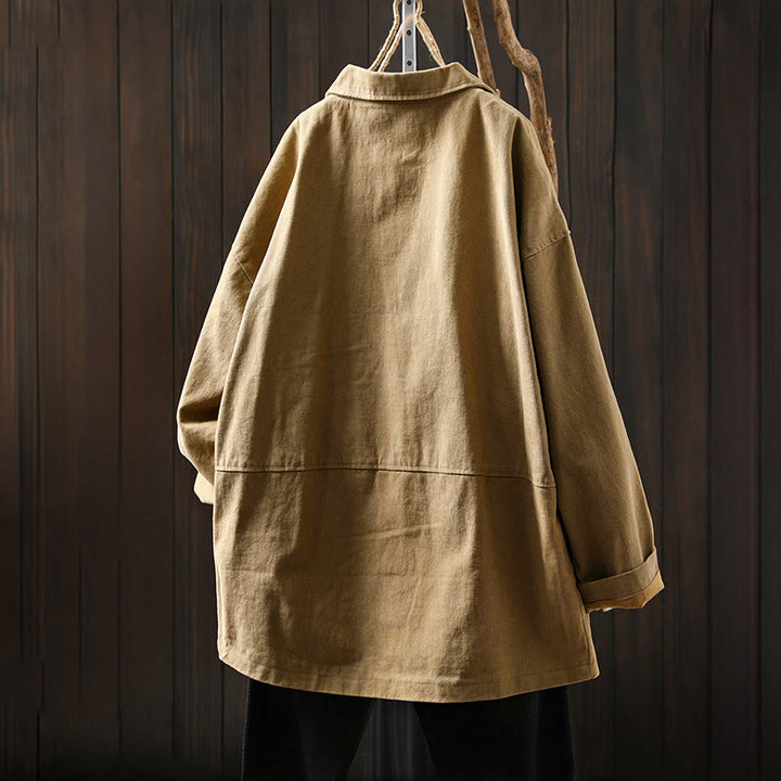 Buddha Stones Spring Fall Buttons Lapel Collar Long Sleeve Mid-length Cotton Women's Jacket With Pockets - image 2