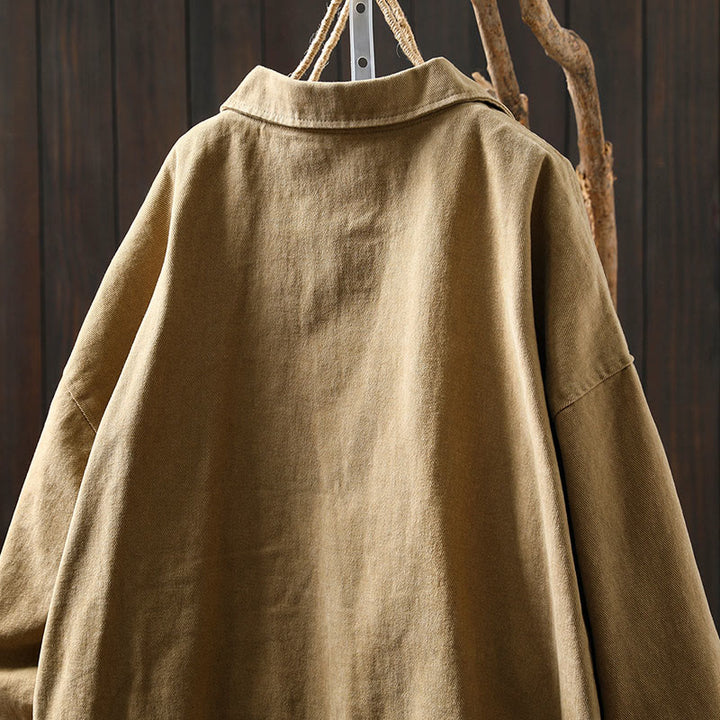 Buddha Stones Spring Fall Buttons Lapel Collar Long Sleeve Mid-length Women's Jacket With Pockets - image 4