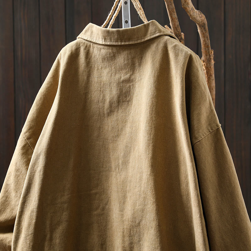 Buddha Stones Spring Fall Buttons Lapel Collar Long Sleeve Mid-length Cotton Women's Jacket With Pockets - image 4