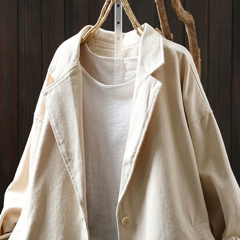Buddha Stones Spring Fall Buttons Lapel Collar Long Sleeve Mid-length Women's Jacket With Pockets - image 15