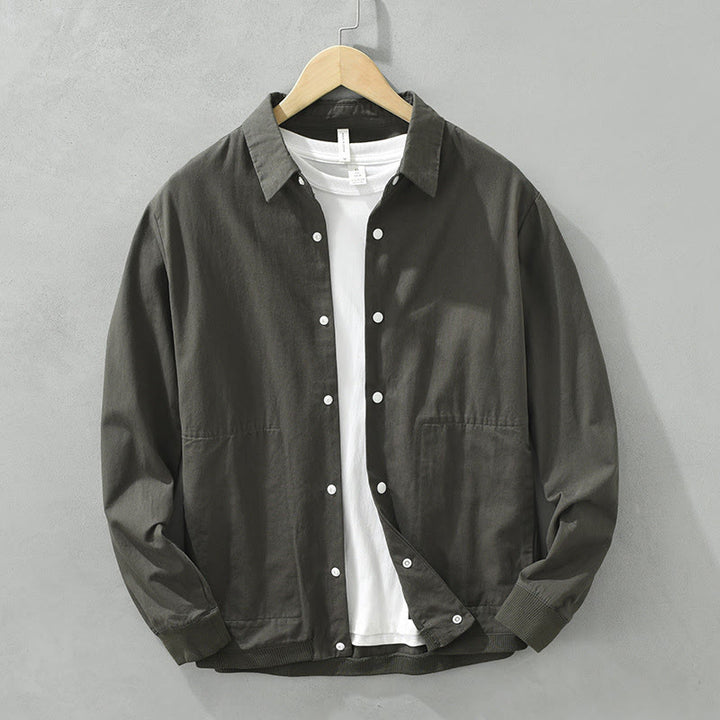 Buddha Stones Simple Solid Color Buttons Down Men's Stand Collar Long Sleeve Cotton Shirt - DarkGray - US/UK/AU42，EU52 (3XL) - image 9