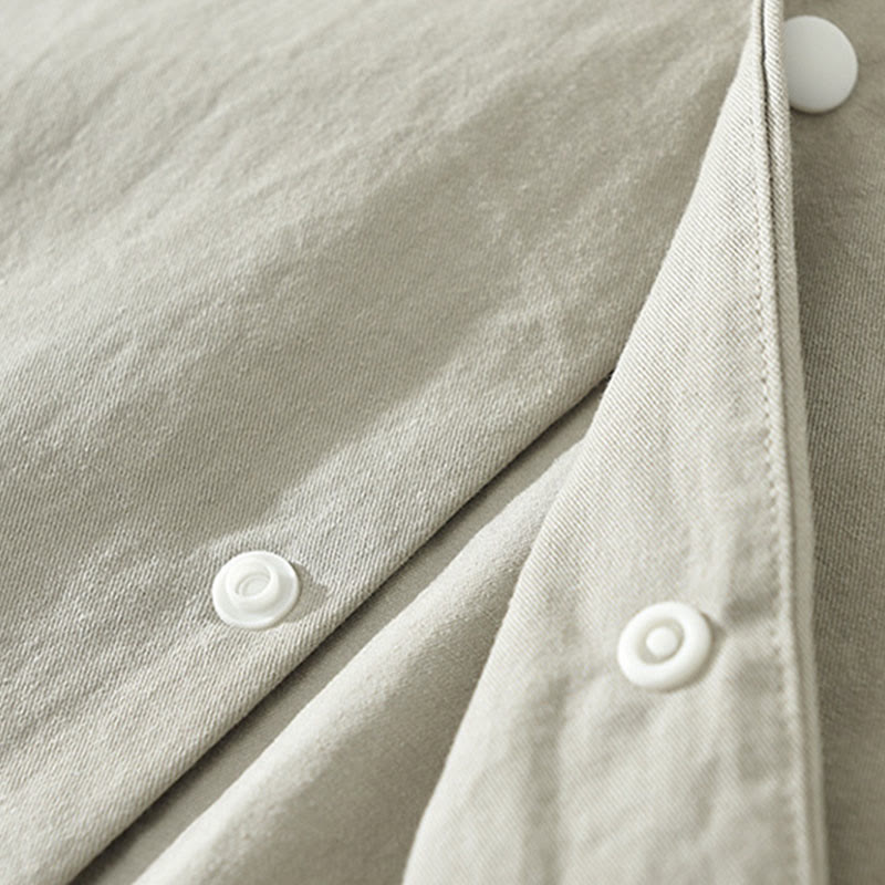 Buddha Stones Simple Solid Color Buttons Down Men's Stand Collar Long Sleeve Cotton Shirt - image 8