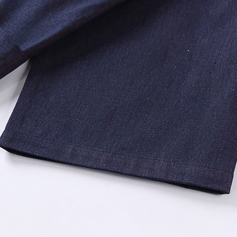 Buddha Stones Solid Lace-up Open Front Three Quarter Sleeve Jacket Men's Denim Cotton Kimono - image 9