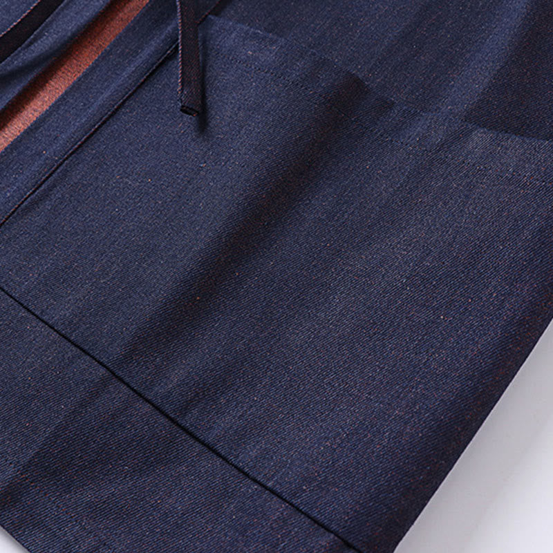 Buddha Stones Solid Lace-up Open Front Three Quarter Sleeve Jacket Men's Denim Cotton Kimono - image 6