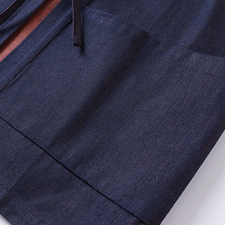 Buddha Stones Solid Lace-up Open Front Three Quarter Sleeve Jacket Men's Denim Cotton Kimono - image 6