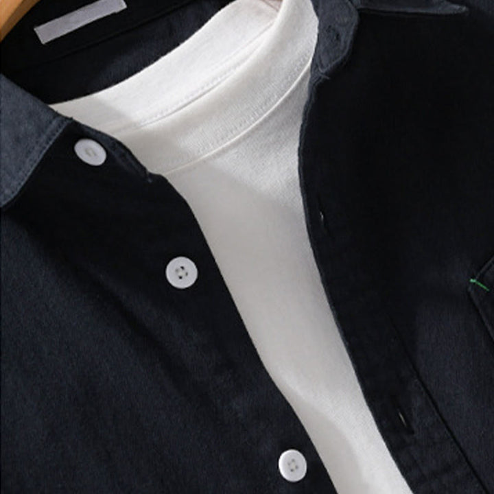 Buddha Stones Solid Buttons Down Decorative Pocket Men's Stand Collar Long Sleeve Cotton Shirt - image 11