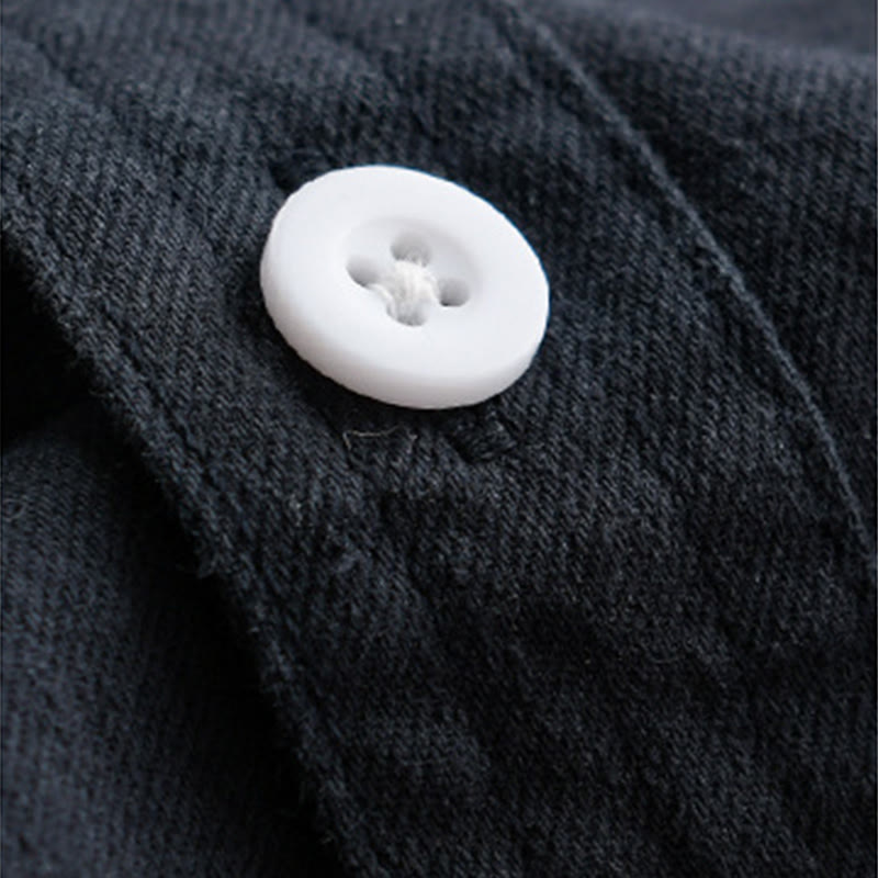 Buddha Stones Solid Buttons Down Decorative Pocket Men's Stand Collar Long Sleeve Cotton Shirt - image 12