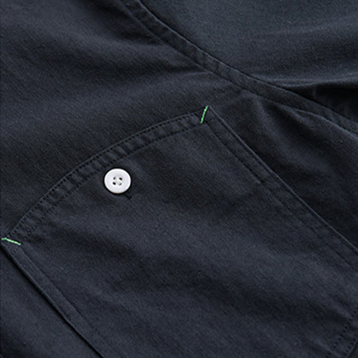 Buddha Stones Solid Buttons Down Decorative Pocket Men's Stand Collar Long Sleeve Cotton Shirt - image 13