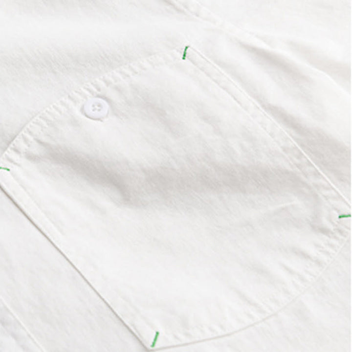 Buddha Stones Solid Buttons Down Decorative Pocket Men's Stand Collar Long Sleeve Cotton Shirt - image 17