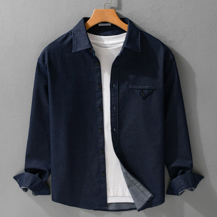 Buddha Stones Fall Solid Buttons Down Men's Stand Collar Long Sleeve Cotton Shirt - MidnightBlue - US/UK/AU42，EU52 (3XL) - image 6