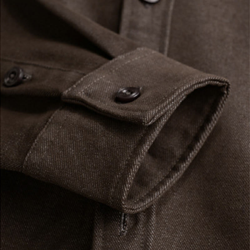 Buddha Stones Fall Solid Buttons Down Men's Stand Collar Long Sleeve Cotton Shirt - image 4