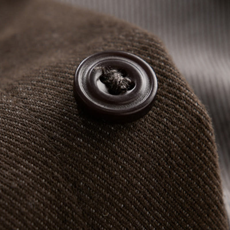 Buddha Stones Fall Solid Buttons Down Men's Stand Collar Long Sleeve Cotton Shirt - image 5