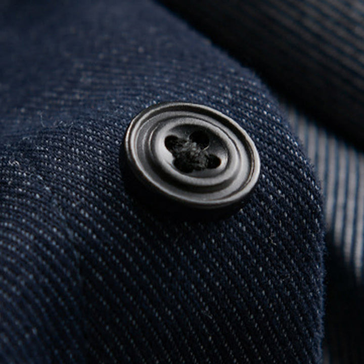 Buddha Stones Fall Solid Buttons Down Men's Stand Collar Long Sleeve Cotton Shirt - image 8