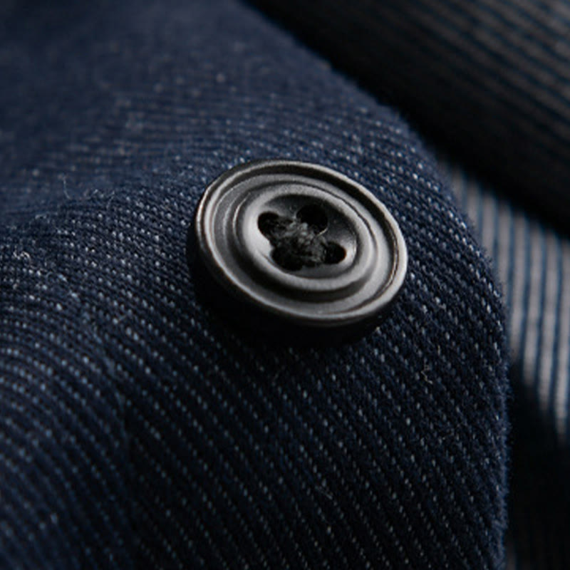 Buddha Stones Fall Solid Buttons Down Men's Stand Collar Long Sleeve Cotton Shirt - image 8