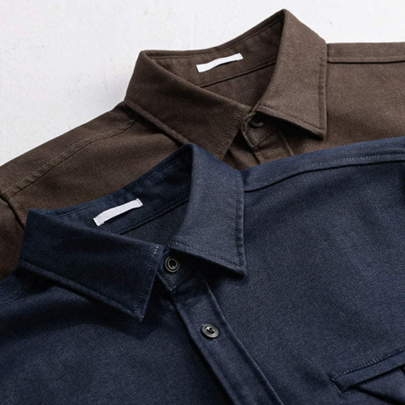 Buddha Stones Fall Solid Buttons Down Men's Stand Collar Long Sleeve Cotton Shirt - image 11