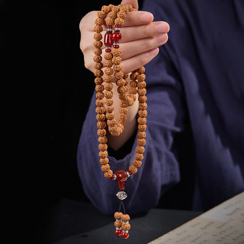 Buddha Stones Tibetan 108 Beads Bodhi Seed Three-eyed Dzi Bead Auspiciousness Mala - image 5