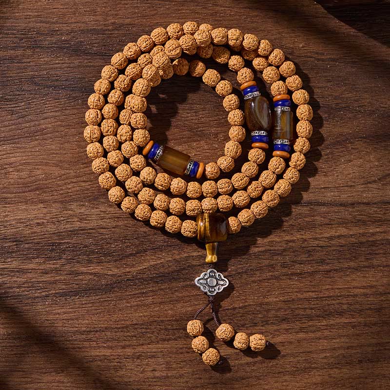 Buddha Stones Tibetan 108 Beads Bodhi Seed Three-eyed Dzi Bead Auspiciousness Mala - Evergreen through hardship - 10mm - image 16