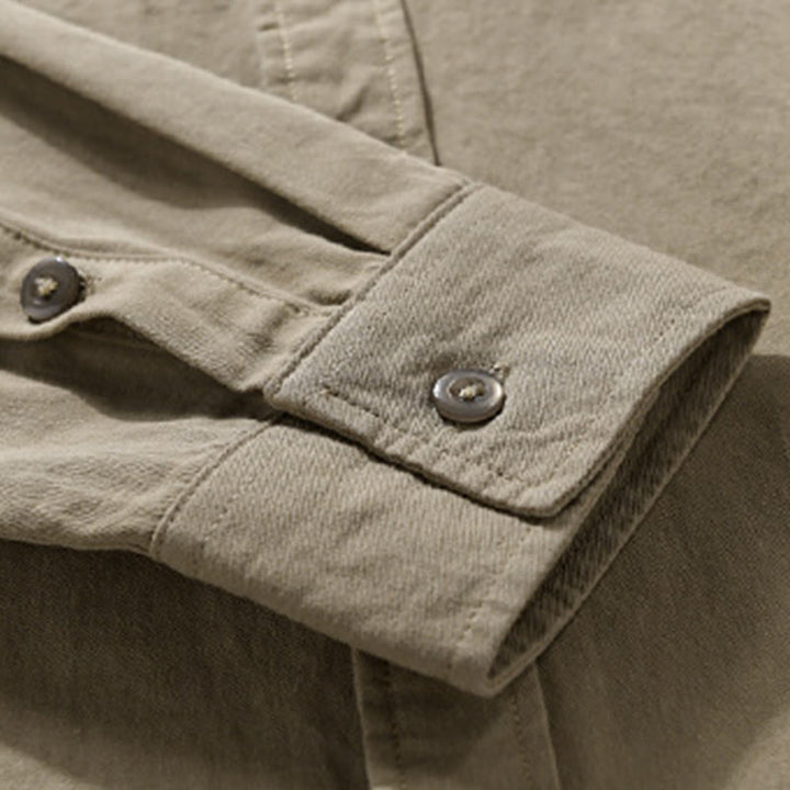 Buddha Stones Casual Solid Buttons Down Decorative Pocket Men's Stand Collar Long Sleeve Cotton Shirt - image 15