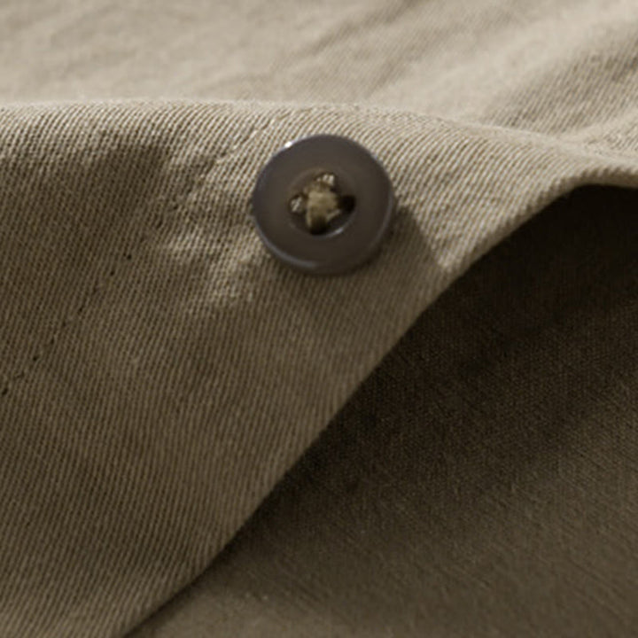 Buddha Stones Casual Solid Buttons Down Decorative Pocket Men's Stand Collar Long Sleeve Cotton Shirt - image 16