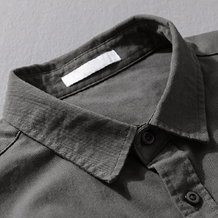 Buddha Stones Casual Solid Buttons Down Decorative Pocket Men's Stand Collar Long Sleeve Cotton Shirt - image 18