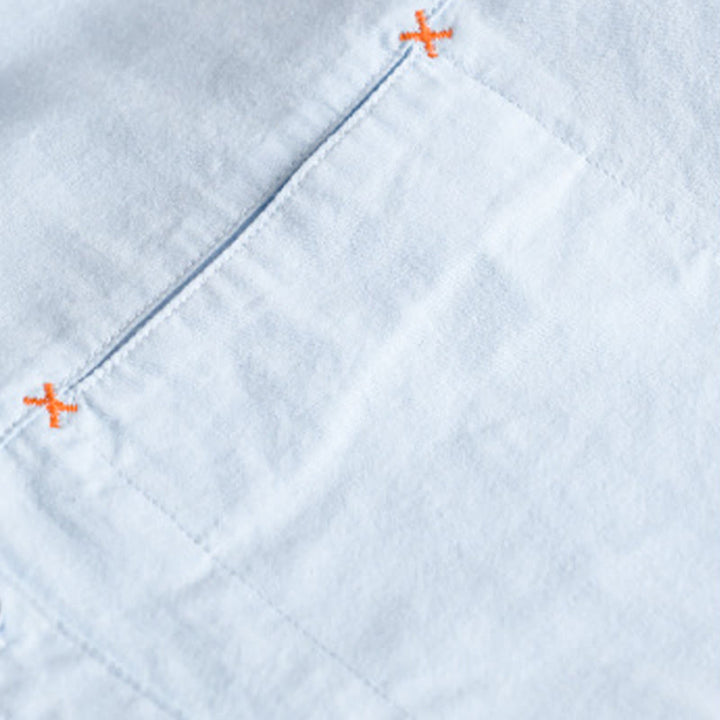 Buddha Stones Spring Solid Buttons Down Decorative Pocket Men's Stand Collar Long Sleeve Cotton Shirt - image 2