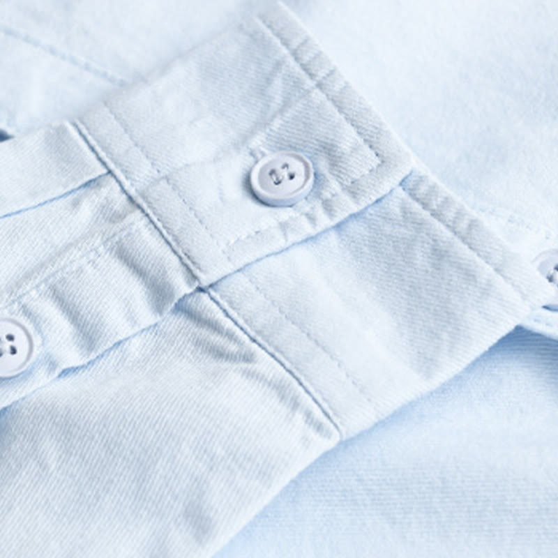 Buddha Stones Spring Solid Buttons Down Decorative Pocket Men's Stand Collar Long Sleeve Cotton Shirt - image 3