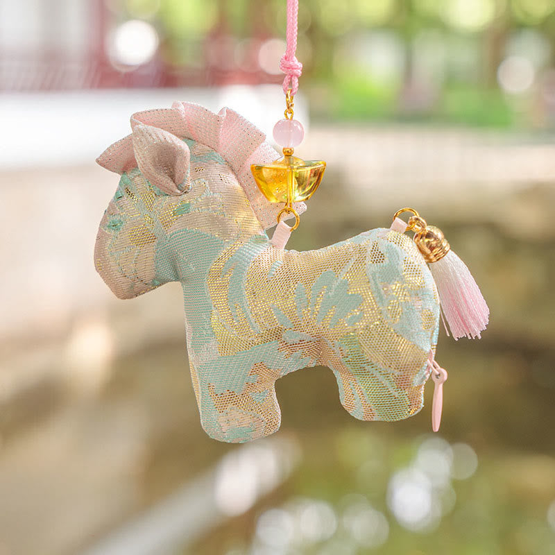 Buddha Stones Year Of The Horse Red String Tassel Embroidery Hanging Decoration - Pink Horse (10.5*9cm) - image 3