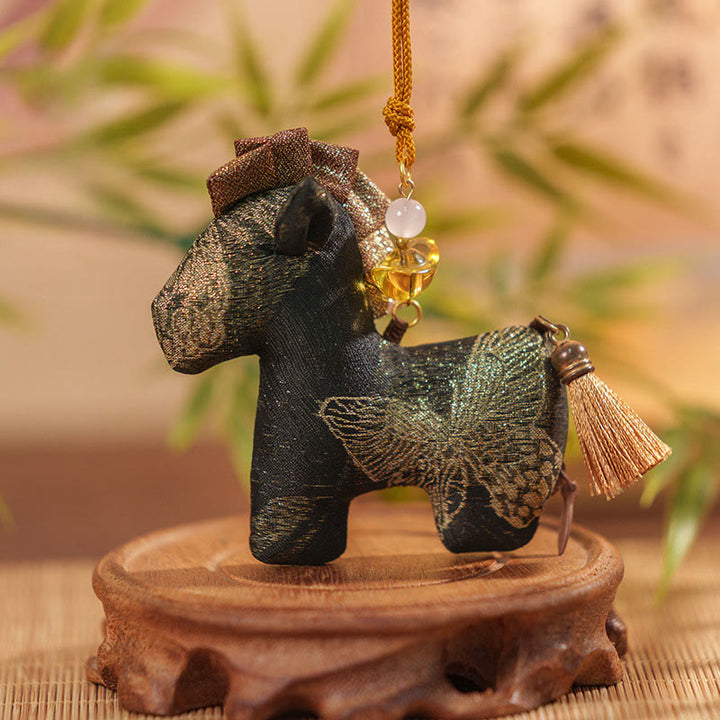 Buddha Stones Year Of The Horse Red String Tassel Embroidery Hanging Decoration - Black Horse (10.5*9cm) - image 7