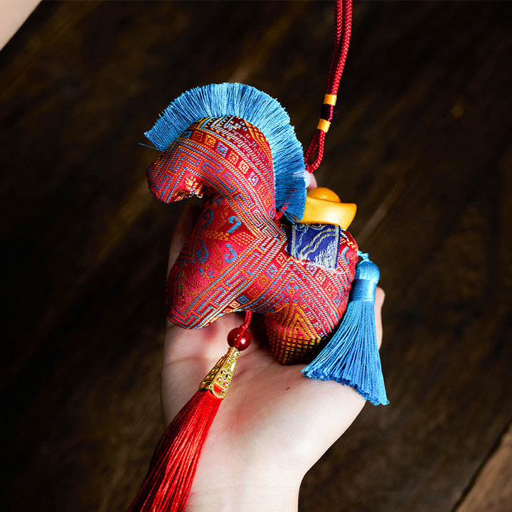 Buddha Stones Year Of The Horse Red String Embroidery Ingot Tassel Decoration - Red Horse - 10*10cm - image 0