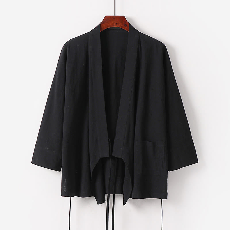 Buddha Stones 2Pcs Fall Lace-up Cotton Kimono Ankle-Length Wide Leg Pants With Pockets Men's Meditation Cloth Set - image 5