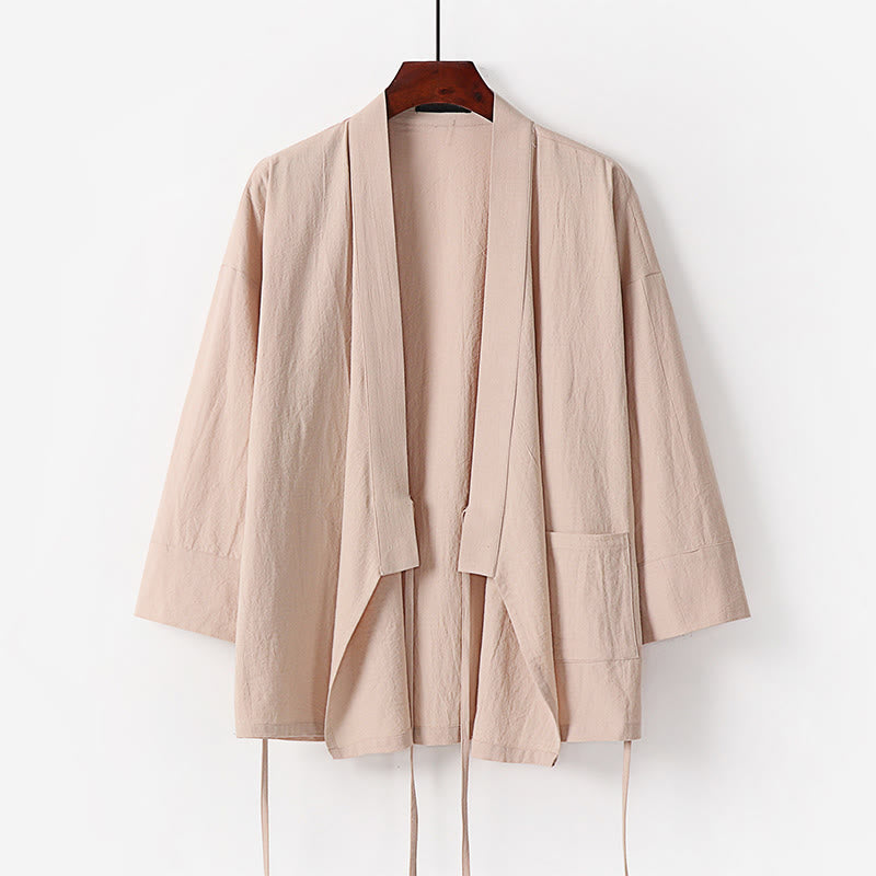 Buddha Stones 2Pcs Fall Lace-up Cotton Kimono Ankle-Length Wide Leg Pants With Pockets Men's Meditation Cloth Set - image 13