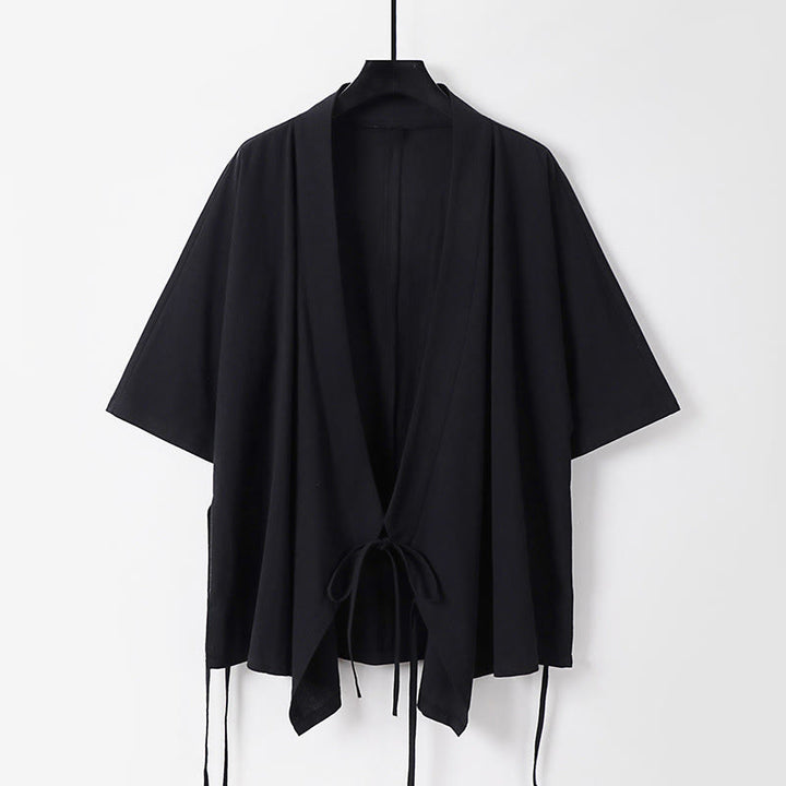 Buddha Stones 2Pcs Fall Lace-up Three Quarter Sleeve Cotton Kimono Drawstring Pants With Pockets Men's Meditation Cloth Set - image 5