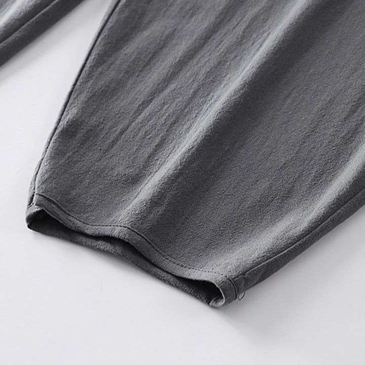 Buddha Stones Summer Plain Straight Leg Men's Cotton Linen Ankle-Length Pants With Pockets - image 7