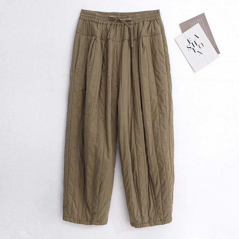 Buddha Stones Winter Plain Color Blocking Design Cotton Women's Harem Pants With Pockets - Tan - US8-10，UK/AU12-14，EU40-42 (2XL) - image 0