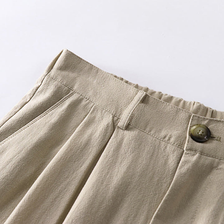 Buddha Stones Spring Fall Plain Straight Leg Men's Cotton Linen Pants With Pockets - image 2