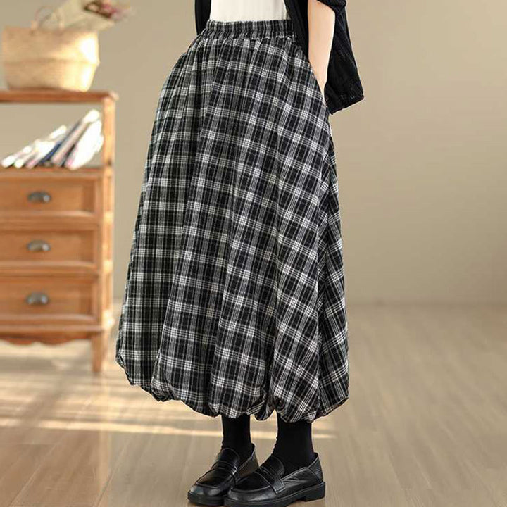 Buddha Stones Women's Plaid Pattern Cotton Skirt With Pockets - image 14